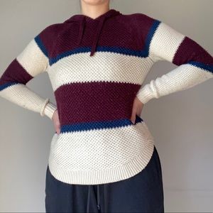 Color Blocked Maroon Knit Hooded Sweater